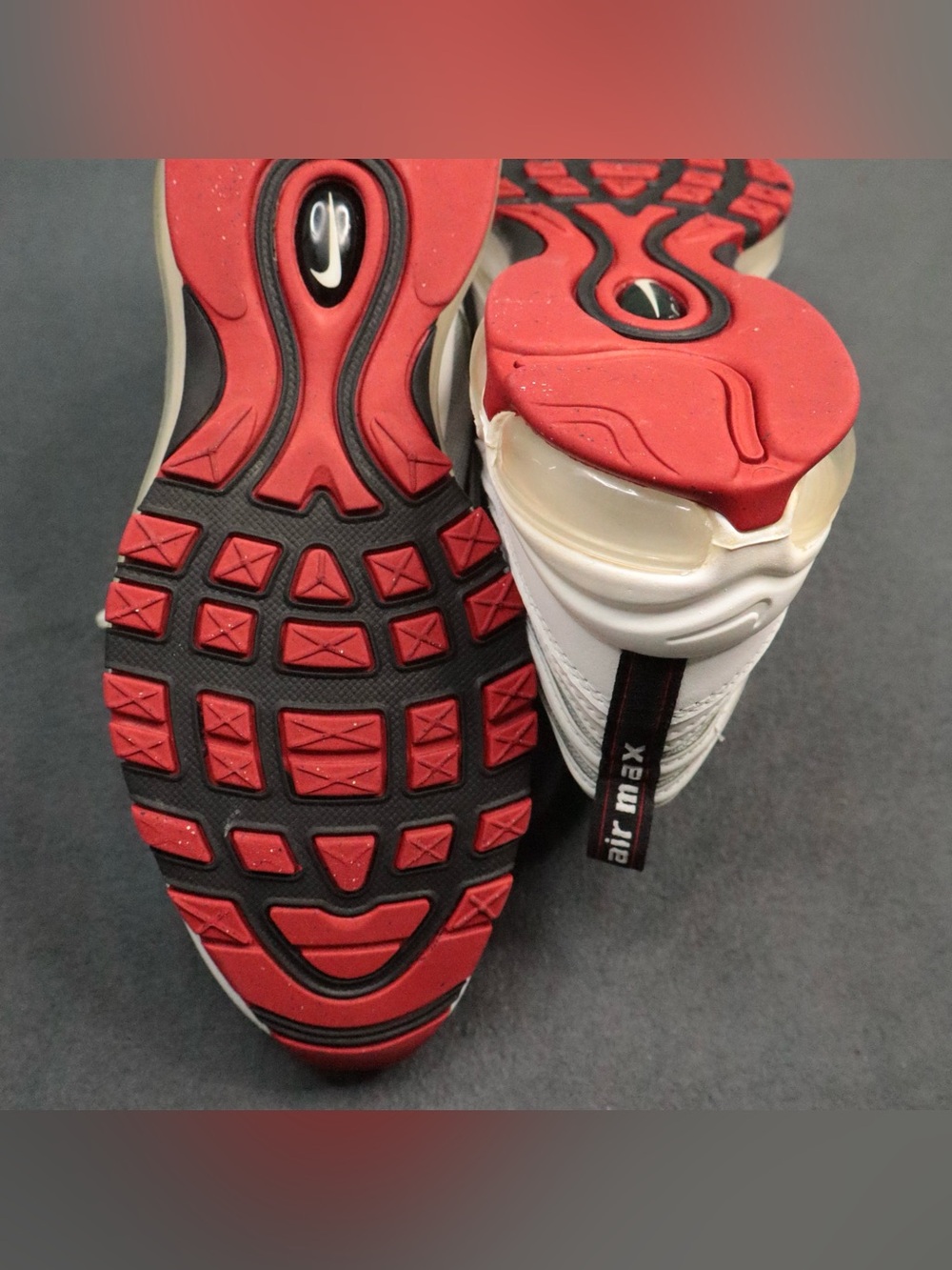 Nike Air Max 97 White Bullet Sneakers 921522-111 Mens 7Y Womens 8.5 EUR 40 Red - Picture 10 of 12